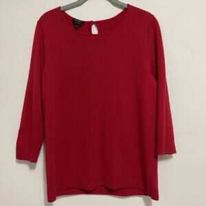 Talbots Sweater Womens X Red 100% Cashmere Crew Neck 3/4 Sleeve Pullover